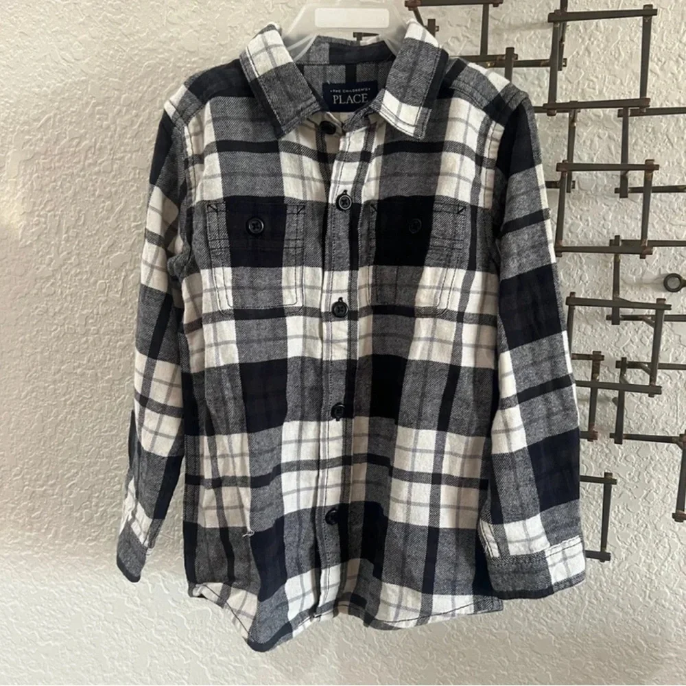 Classic Black & White Plaid Button-Down Toddler Boys 4T – NWT